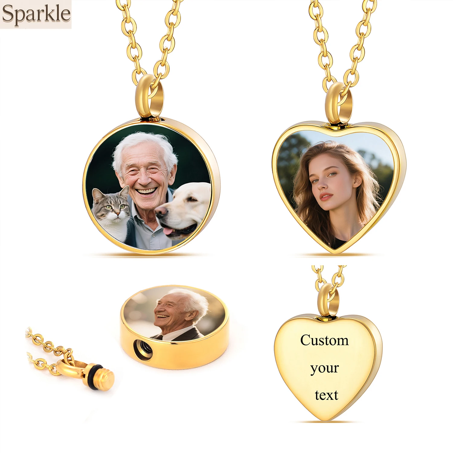 Customizable Photo Cremation Urn Necklace round Heart Locket for Ashes Keepsake Jewelry Personalized Memorial for Humans And Pet