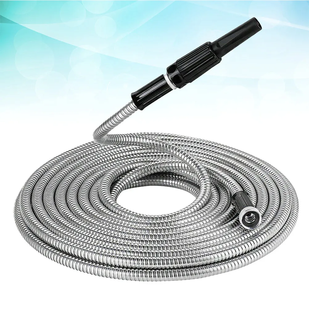 25 Telescopic Garden Hose Heavy Duty Stainless Steel High Pressure Water Pipe Nozzle Included Anti Kink Puncture Proof