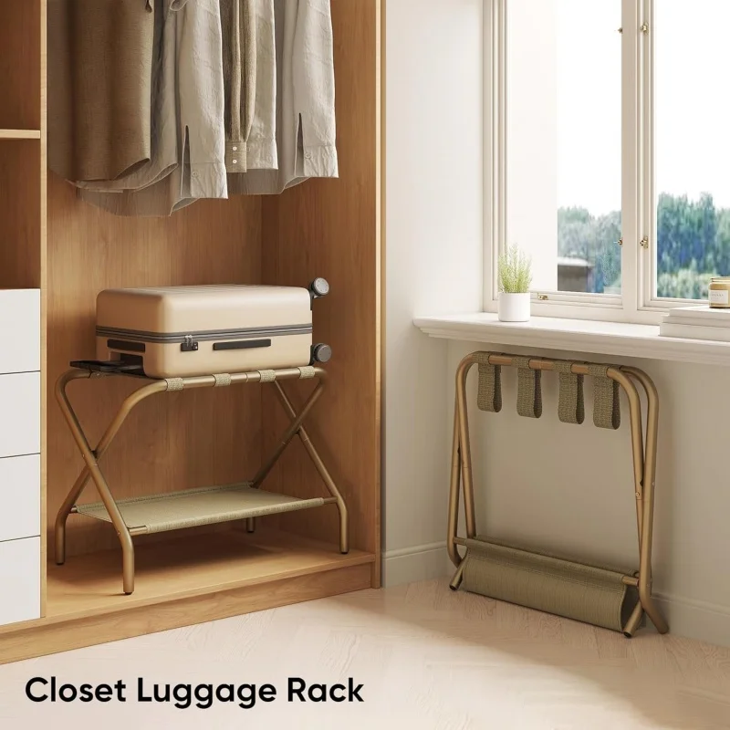 Luggage Rack for Guest Rooms, Foldable Suitcase Stand with Shoe Rack, Easy To Assemble, Portable, Holds Up To 110 Lbs