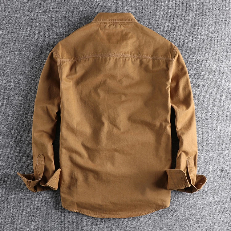 Herbst neue 204 khaki retro waschen einfarbig arbeit hemd männer dreidimensionale tasche trend lose jacke – Detail 9