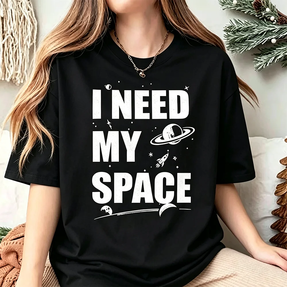 I Need My Space Graphic T-shirt Unisex Vintage Distressed Space Planet Print Short Sleeve Cotton Tee Casual Streetwear Tops