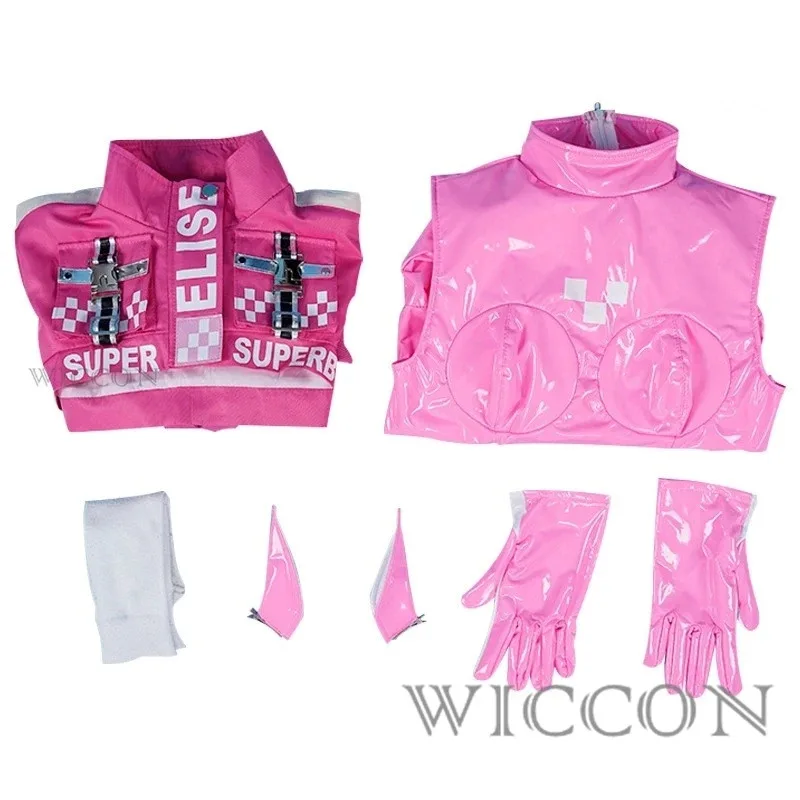 ดิดิ 211 เกม นิเค ออลิซคอสเพลย์ชุดวิกผมรองเท้าเซ็กซี่ลาเท็กซ์ชุดบอดี้สูทสีชมพูจั๊มสูทแจ็คเก็ตชุดสำหรับหญิงสาวมายโย