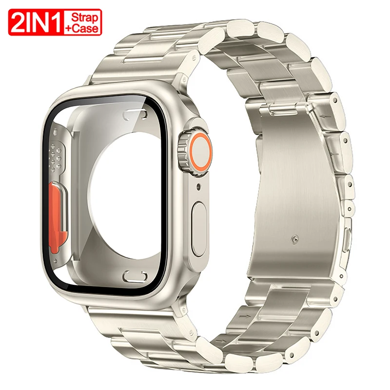 

Case+Strap for Apple Watch Band 46mm 42mm 45mm 41mm 40/44mm Stainless Steel Bracelet PC Cover Case Iwatch Series 10 9 8 7 6 SE 5
