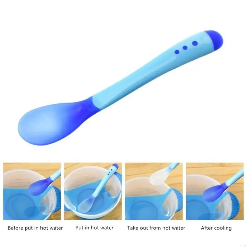 

E06F 2pcs Baby Spoon and Fork Temperature Sensing Utensil Set Learn to Eat Tableware Baby Infant Feeding Gift for Kids