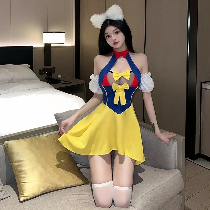 Disfraz de Cosplay de lencería Sexy para mujer y niña, vestido de princesa, uniforme de sirvienta, traje de Blancanieves, ropa de actuación para fiesta de Halloween y Club