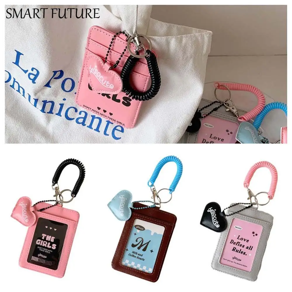 

With Keychain Korean Style Card Holder Card Case Love Heart Pendant Student Card Cover Candy Color Bungee Cord ID Card Holders
