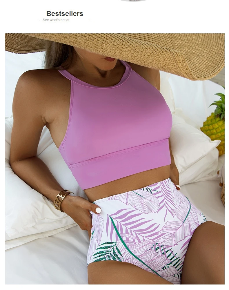 

Cross-Border New Bikini Swimsuit Women Sexy Color Print High Waist Cover up Hot Spring Swimwear Casual Swimsuit