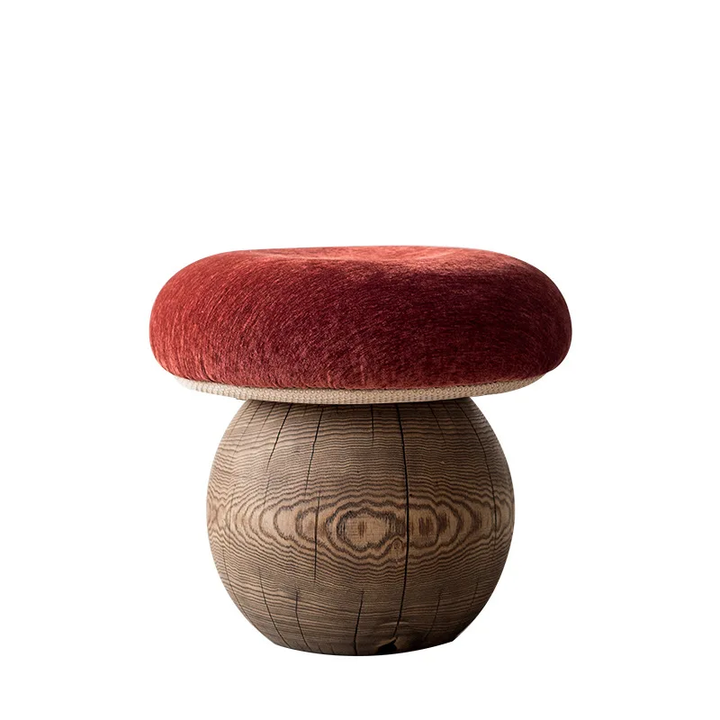 

Creative solid wood mushroom stool household living room sofa side stool entry shoe changing stool, log wind crack