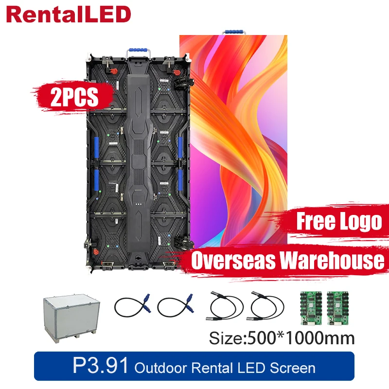 

2PCS Outdoor P3.9 LED Display 500×1000mm Rental P2.6 P2.9 LED Video Wall Panel For Concert Event Background Overseas Warehouse