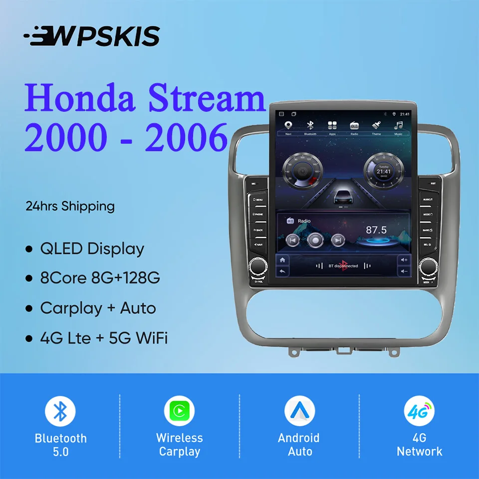8Core 8G+128G Carplay Auto Car Radio Audio Stereo Tape Recorder HU Head Unit For Honda Stream 2000 - 2006 GPS Navi DVD Cassette