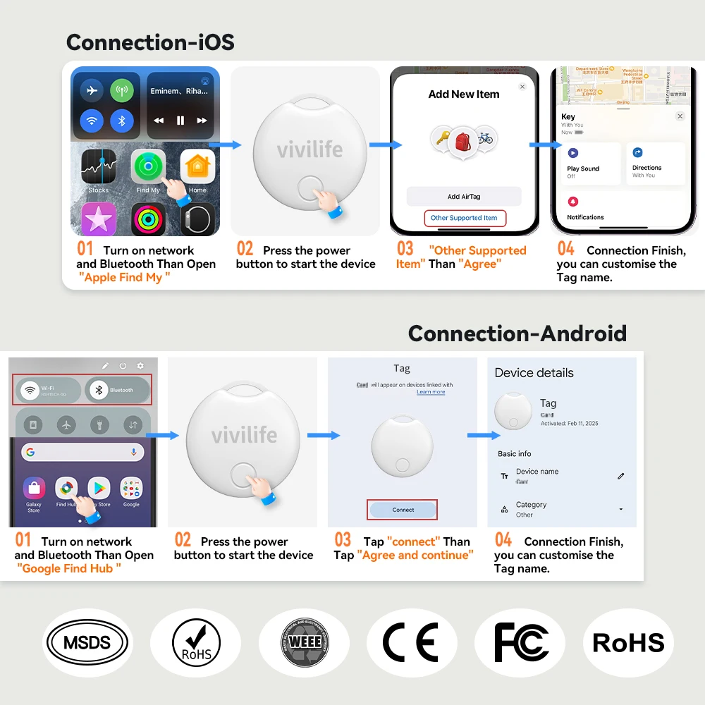 Anti Lost Bluetooth Tracker for Keys Wallet Luggage Dual System Support for Apple Find My And Google Find Hub Device Smart Tag