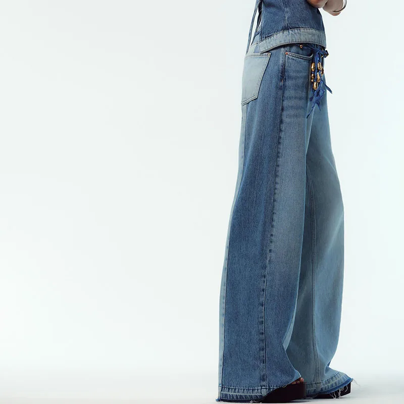ハイウエストワイドレッグデニムジーンズ-レディース新作-パッチワーク-サマー2025-エスニック-ステージコスチュームパンツ-若い女性向け