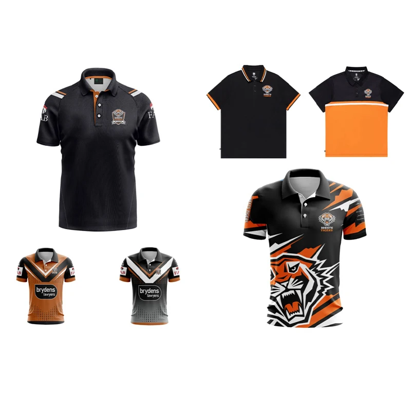 2024 West Tigers NRL Men's Media Polo Knit Black/Orange Multiple High Quality Home and Away Rugby Kits