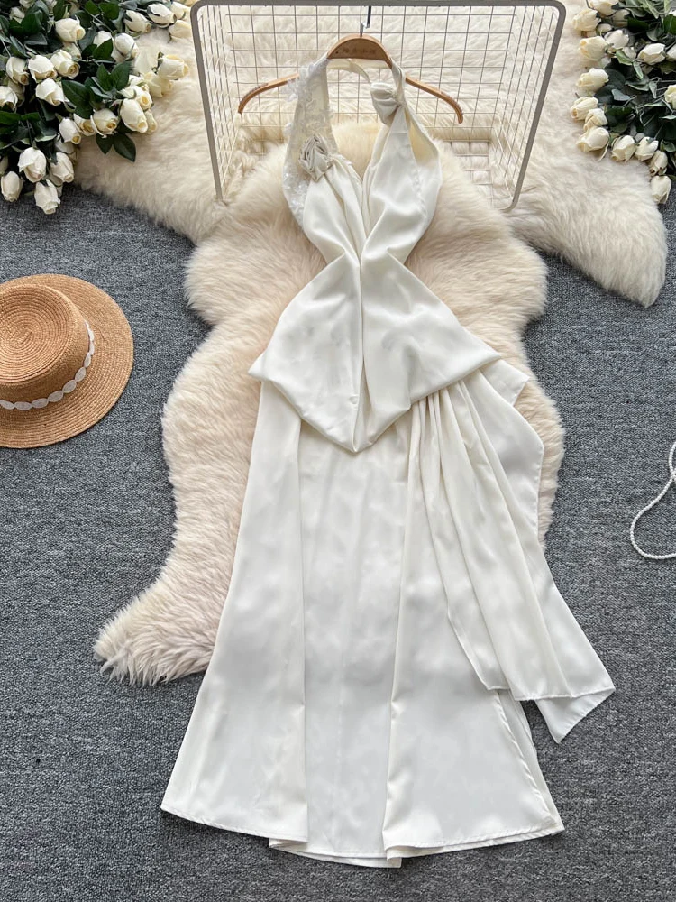 Ele Satijnen avondjurk met borduursel met kralen en hangend ontwerp A-lijn damesrok met hoge taille Dr voor Ci Com...