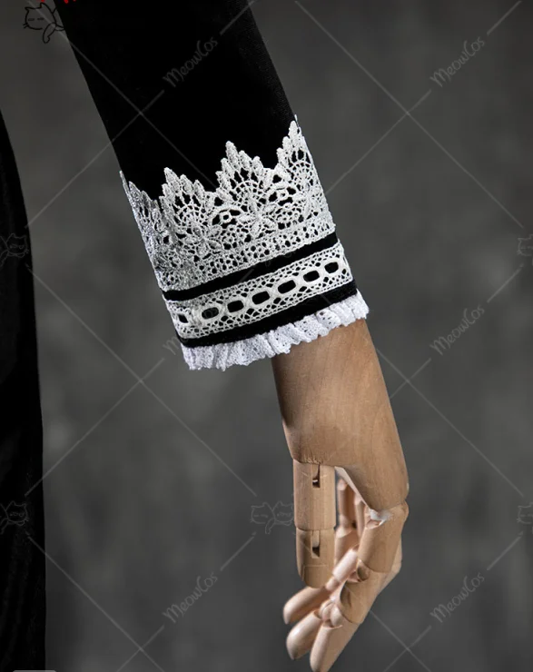 ชุดคอสเพลย์สไตล์โกธิคสีดำสำหรับผู้หญิง MEOWCOS ประกอบด้วยเสื้อแขนยาวและกระโปรงยาวผ้ากำมะหยี่แบบวินเทจ