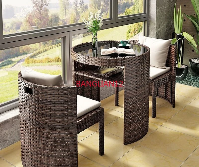 Balcony Leisure Rattan Chair Three-Piece Outdoor Courtyard Combination Leisure Small Coffee Table