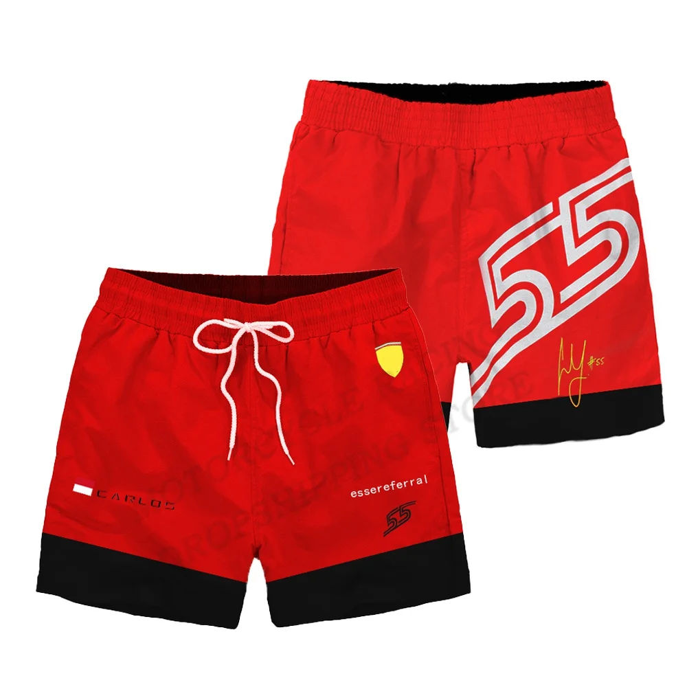 Formula One F1 Board Shorts Boy Fashion Swimwear Shorts Trunk Sports Pants Casual Boy's Brief Swimsuit Ferrari Beach Short Red