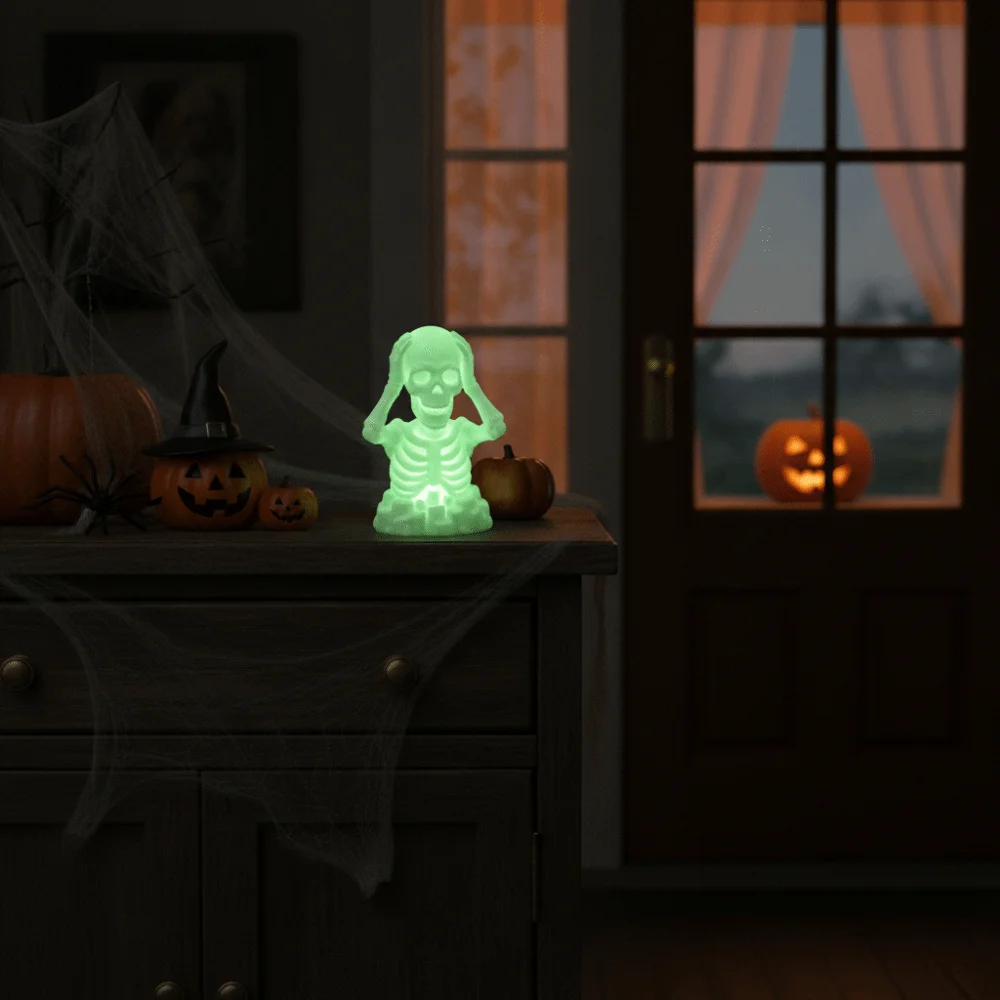 Compact Halloween Skeleton Figurine Novelty Durable Luminous Tabletop Statue Creative White 3D Printed Skull Nightstand