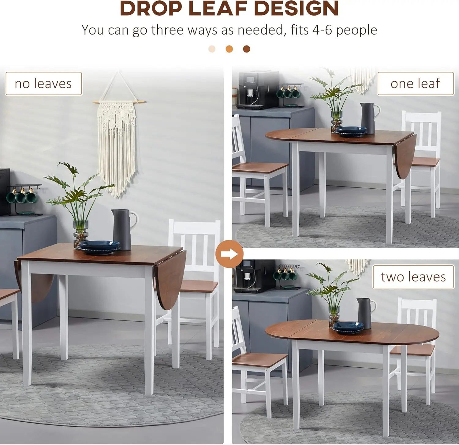 55' Solid Wood Kitchen Table for 4-6 People, Oval Drop Leaf Tables for Small Spaces, Folding Dining Table, Brown