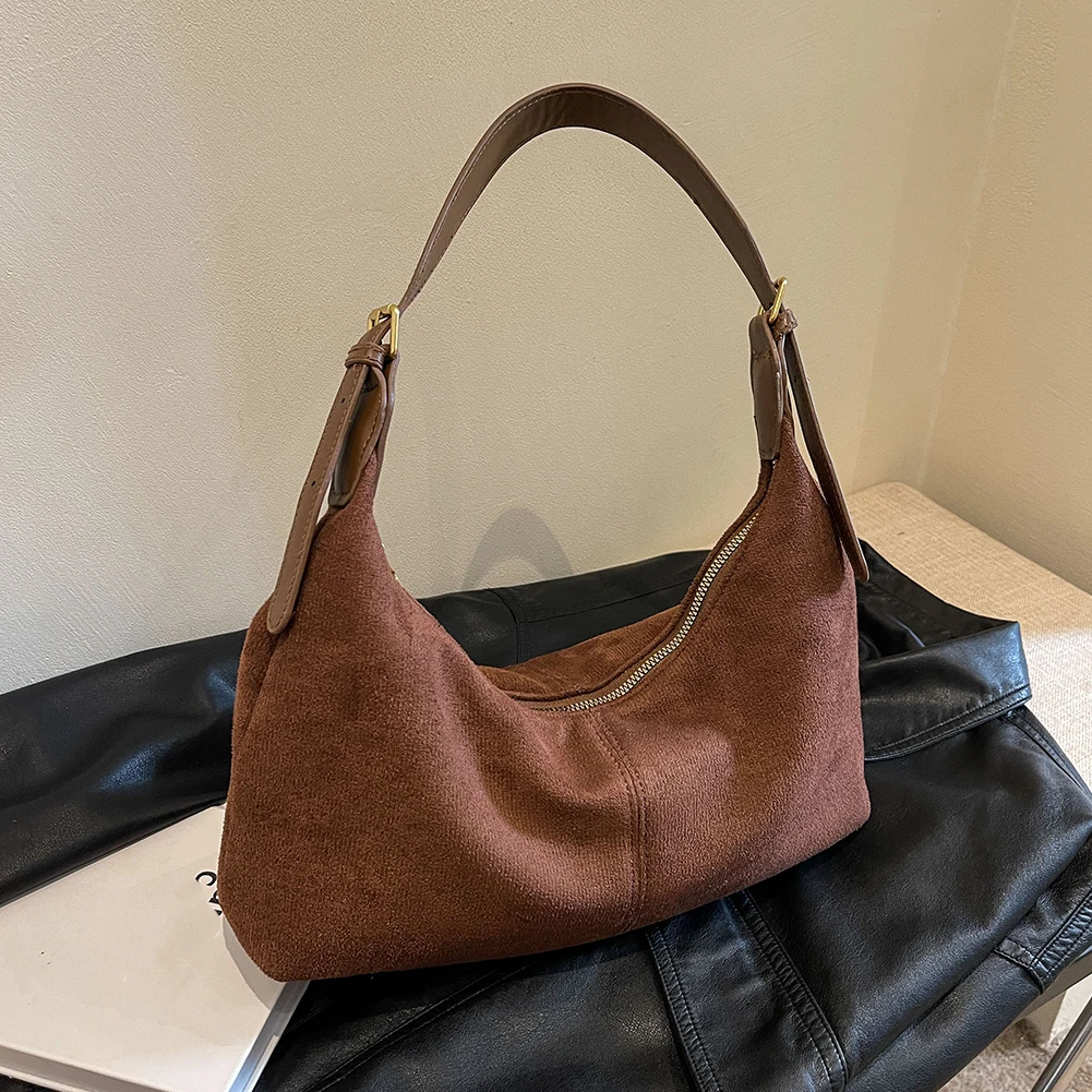 Vintage Handbag Purse for Women Suede Shoulder Bag Causal Crossbody Bags Female Luxury Designer Clutch Ladies Crescent Hobo Bag image 2