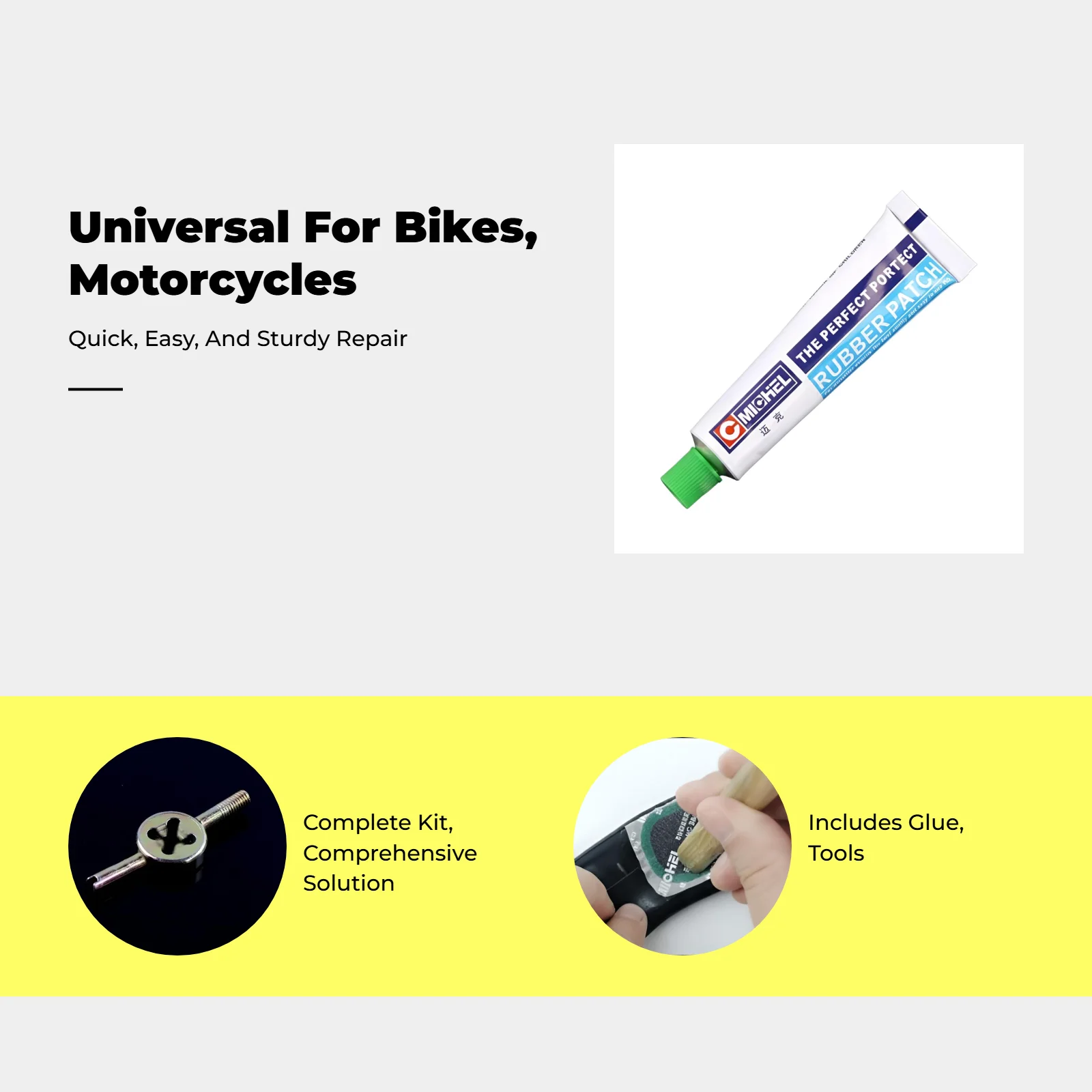 Tire Repair Kit Rubber Patch Assortment Bicycle Tube Repair Tools with Vulcanizing Glue for Commute