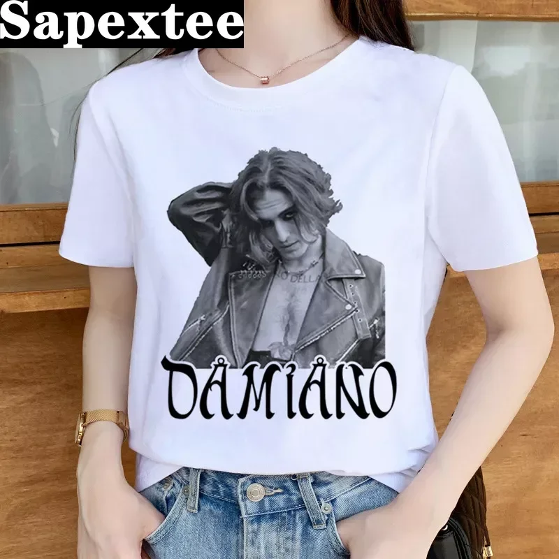 MaNeskin Damiano David Cool Cute Summer New Tops Casual ladies basic O-collar Short Sleeved White Women's T shirt Girl,Drop Ship