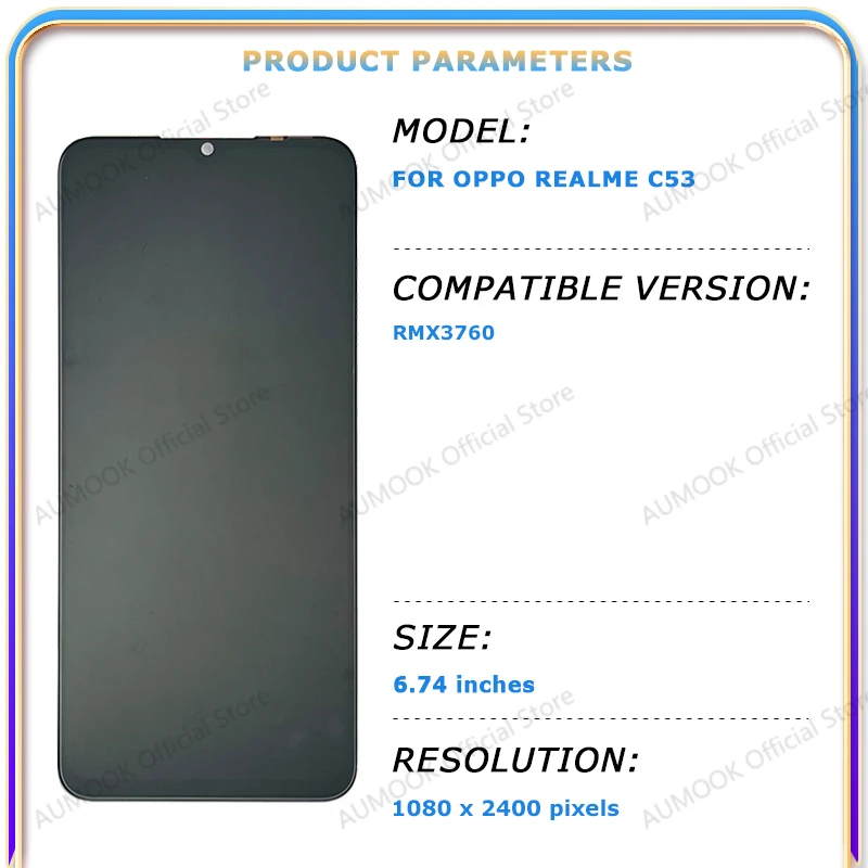 IPS LCD For Oppo Realme C53 RMX3760 LCD Screen Display Touch Screen Digitizer Assembly With Frame LCD Replacement Replace Parts