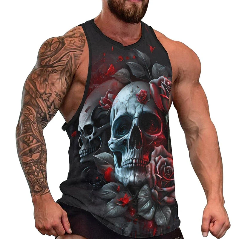Summer Skull 3D Printed Tank Tops Men\'s Casual Streetwear Fashion Sportswear Vest Oversized Sleeveless Tank Top Gym Man Clothing
