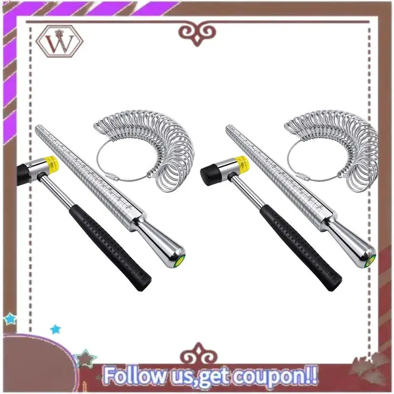 

A95D-2X Ring Sizer Measuring Tool Set Including Ring Mandrel Metal Ring Sizer Gauge Kit Rubber Mallet Hammer US Version