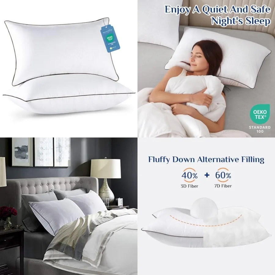 

Pillows Standard Size Set of 2, Cooling and Supportive Pillows Full Size Set of 2 for Side and Back Sleepers, Down Alternative