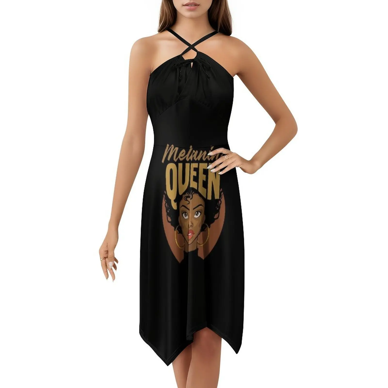 الميلانين الملكة الأفرو الأمريكية نكتة نمط Preppy فستان قصير للنساء ألف خط فضفاض صالح فستان يوم غير رسمي الميلانين الملكة الأفرو