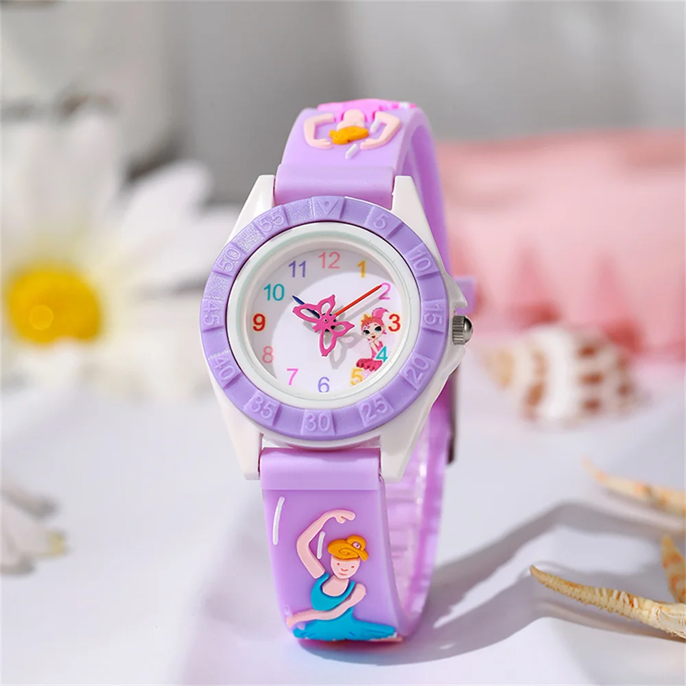 Cartoon Children's Watch Fashion Ballet Girl Design Quartz Watches Leisure Silicone Rose Red Clock Gift Wristwatch