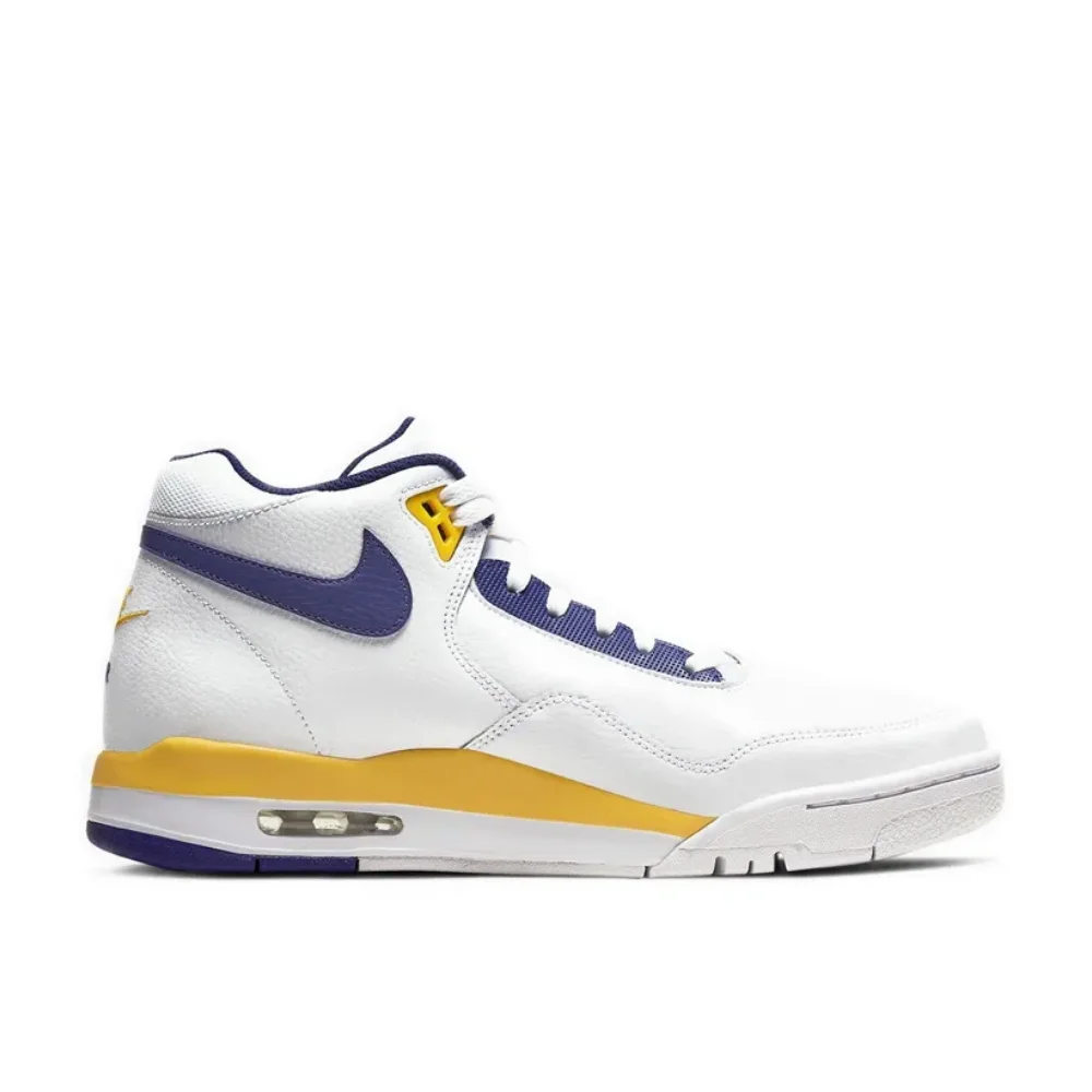 NIKE Original Flight Legacy Men's Mid Top Basketball Shoes Comfortable Shock Absorbing Sneakers White, Blue and Yellow Colorways