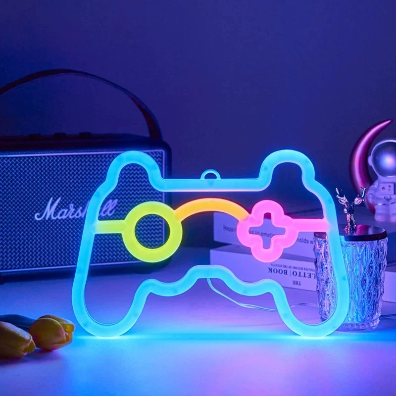 Usb-powered LED Neon Game Controller Wall Trim light - vibrant multi-color ambiance light for bedroom, bar or game room, modern