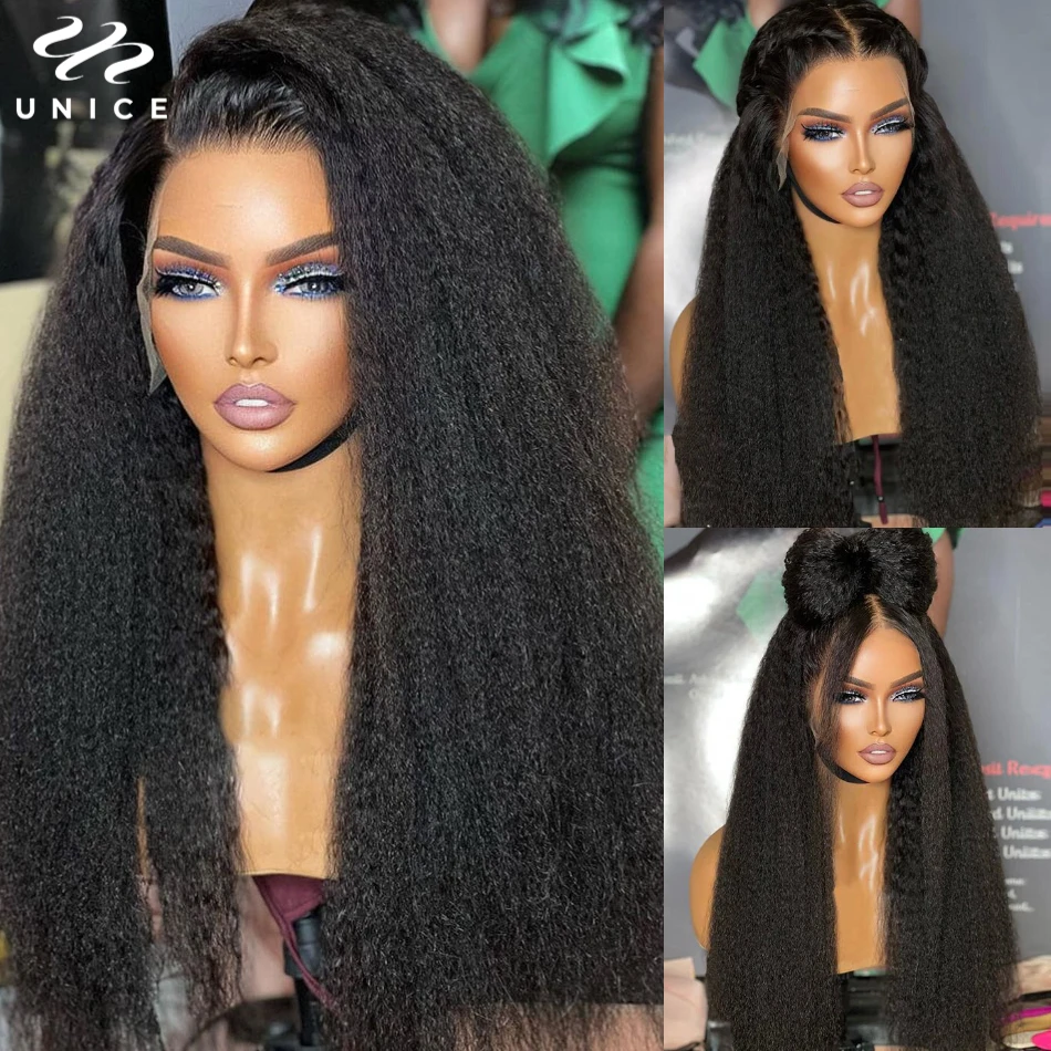 UNice Hair 13x4 Kinky Straight Lace Wig Human Hair Lace Frontal Wigs Pre Plucked Natural Color Glueless Lace Front Wig for Women