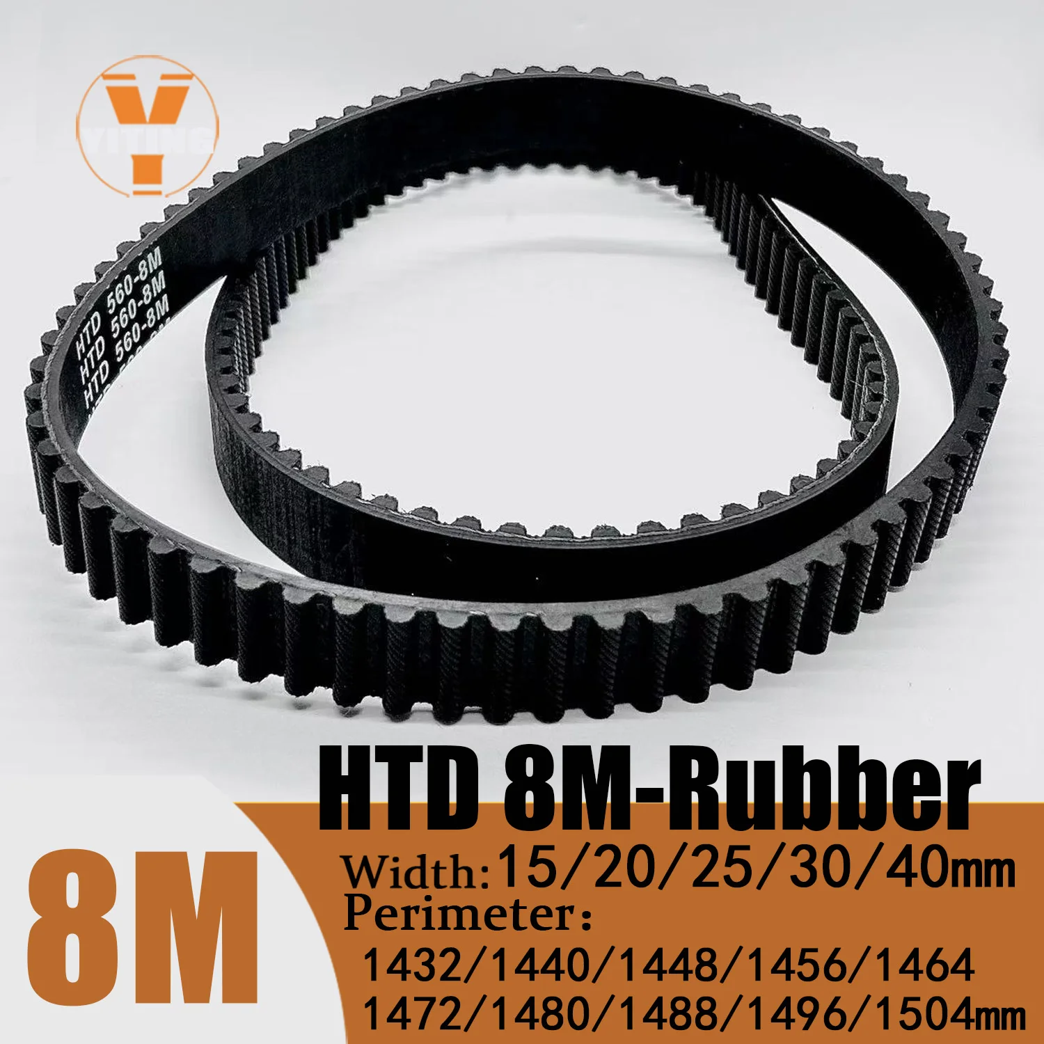 

HTD8M Timing Belt Length 1432/1440/1448/1456/1464/1472/1480/1488/1496/1504mm Width 15/20/25/30/40mm 8M Closed Synchronous Belts