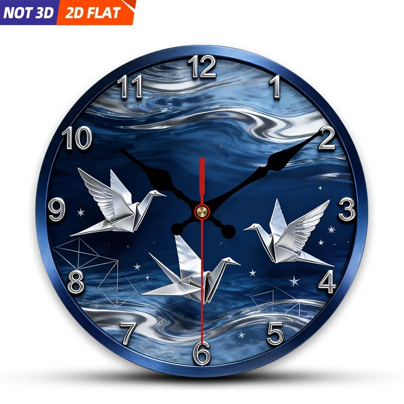 1pc Paper Crane Wall Clock - Round Modern Minimalist Wood Clock Suitable for Bedroom, Living Room, Decor, Silent Non-Ticking Bat