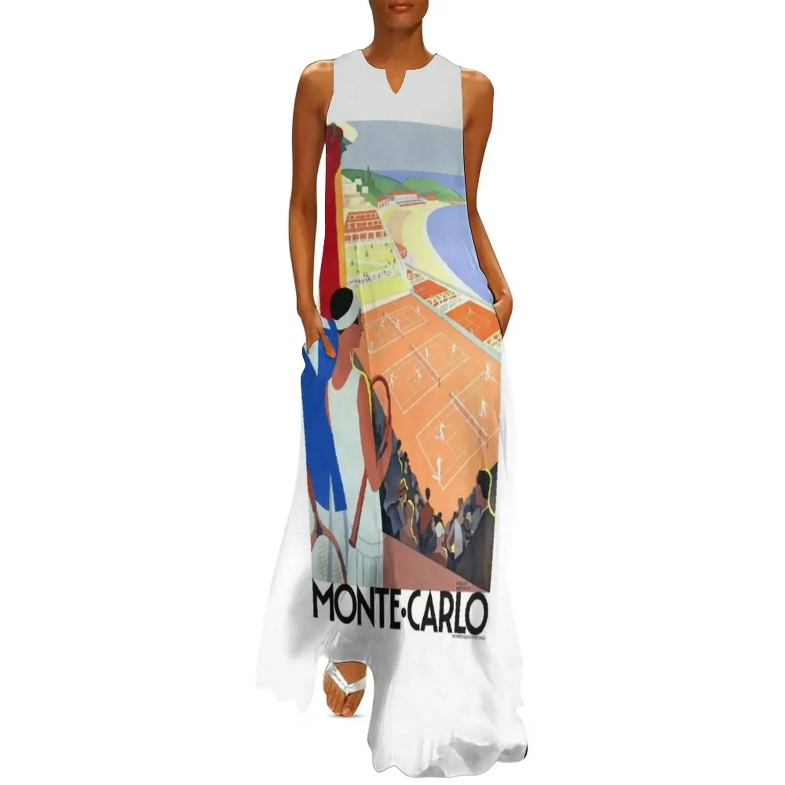 

1930 MONTE CARLO Tennis Monaco Travel Poster Long Dress party dress women elegant luxury Dress