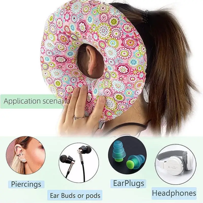 Ear Piercing Pillow Sleeping Donut Cushion Fade Resistant with Hole Side Sleeping Pillow Pressure Ear Sore Relief Cushion