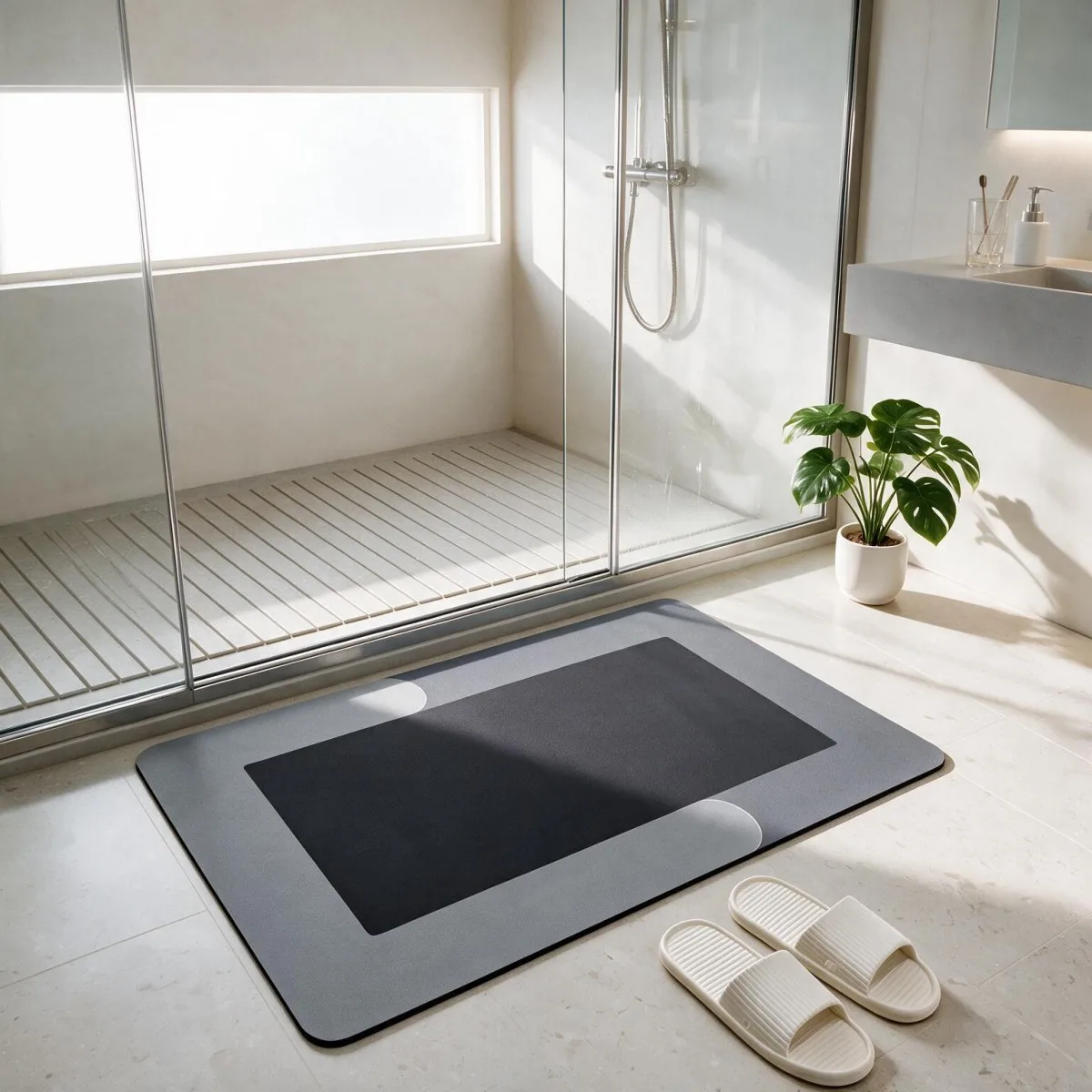 Bathroom Diatom Mud Mat, Absorbent Non-Slip Floor Rug with Rubber Bottom for Toilet, Kitchen, Doorway and Entrance