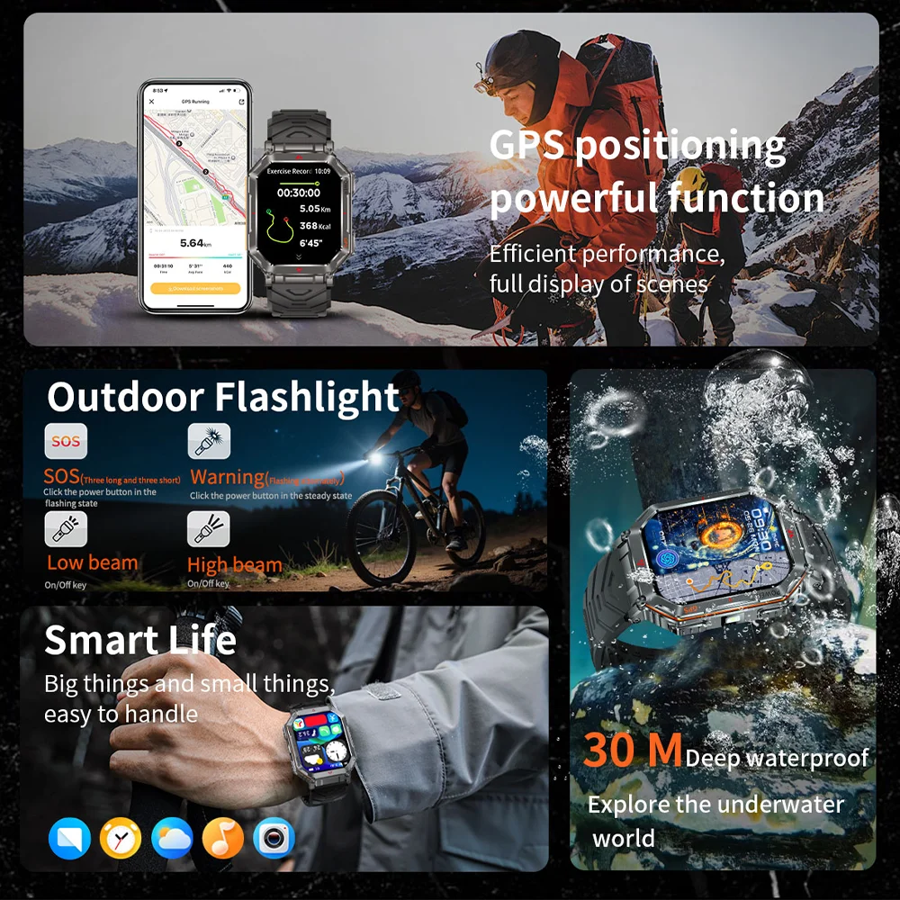 T-REX3 2026 جديد الرجال العسكرية GPS Smartwatch 2.01 "AMOLED شاشة ثنائي النطاق GPS البوصلة بلوتوث دعوة 3ATM مقاوم للماء ساعة ذكية
