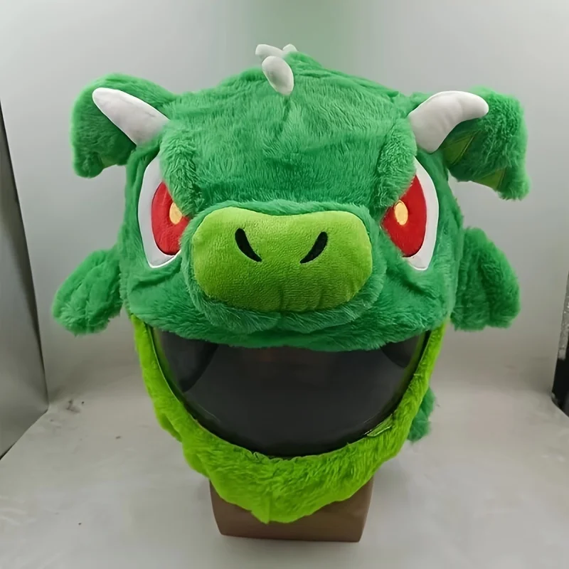 

Cartoon Animal Motorcycle Helmet Cover, Full & Half Helmet Compatible, Plush Design, Green Monster, Fun Bike Accessory