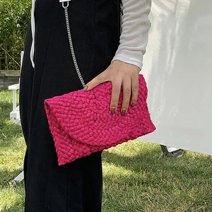 نسائي حقيبة شبكية من القش رفرف حقائب مغلف حقيبة شاطئ حقيبة محفظة يدوية محفظة سيدة مخالب طويلة موضة الصيف أفضل 12 حقيبة شاطئ كروشيه مبيعا - رقم 5