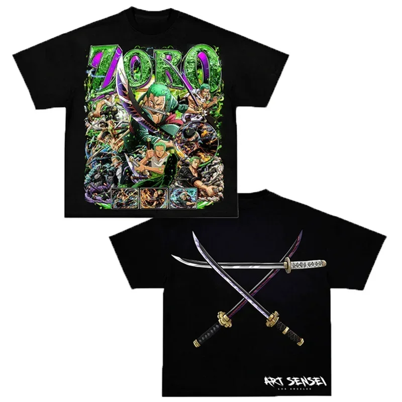 

2025 New Sauron ONE PIECE Animation Personality Printing Heavy Loose Plus Size Cotton Cartoon Men's and Women's T-Shirts