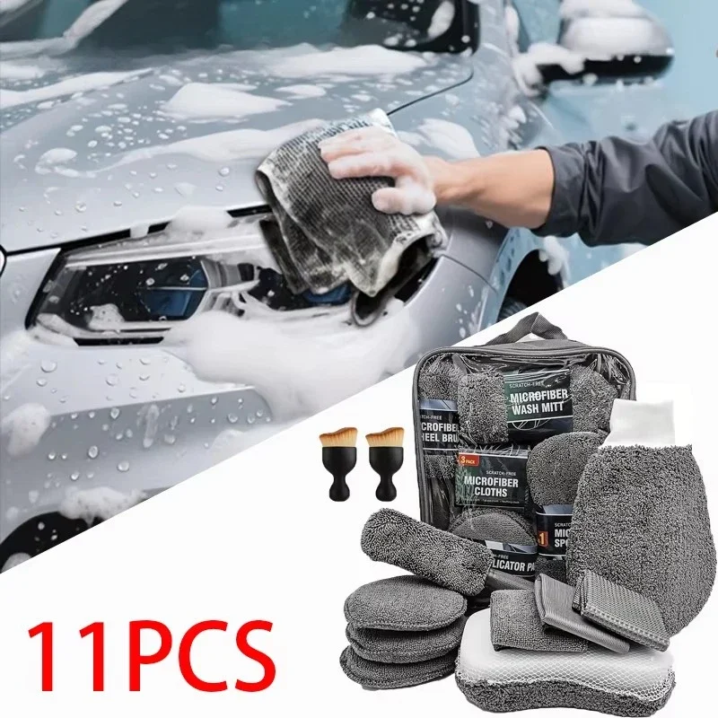 11pcs Car Cleaning Kit That Includes a Tire Brush, Microfiber Cleaning Gloves, Making It an Excellent Choice for Car Cleaning