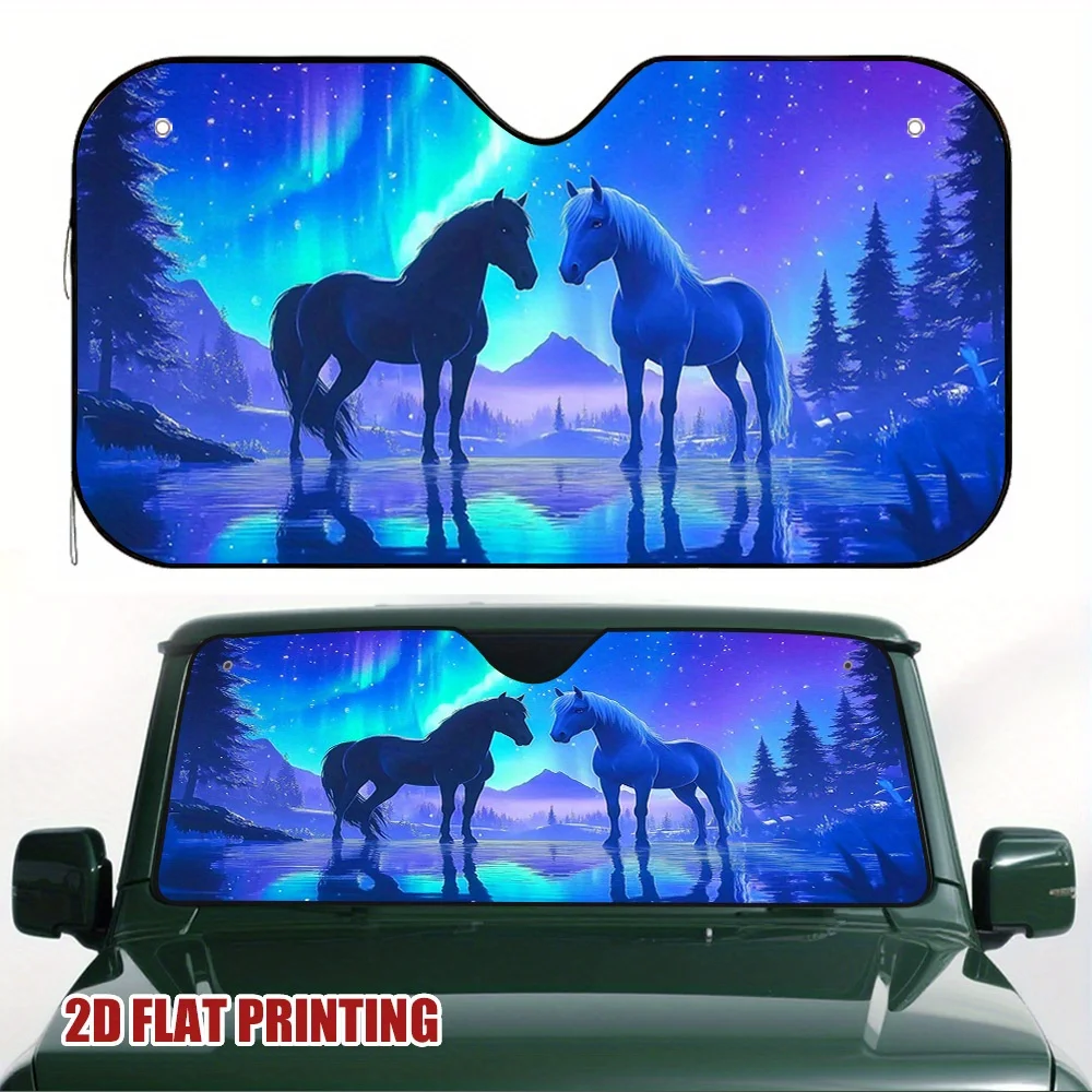 1pc Northern Light Horses Car Sun Visor, Perfect For Parking Under Direct Sun During Errands, Minimizes Interior Heat Retention