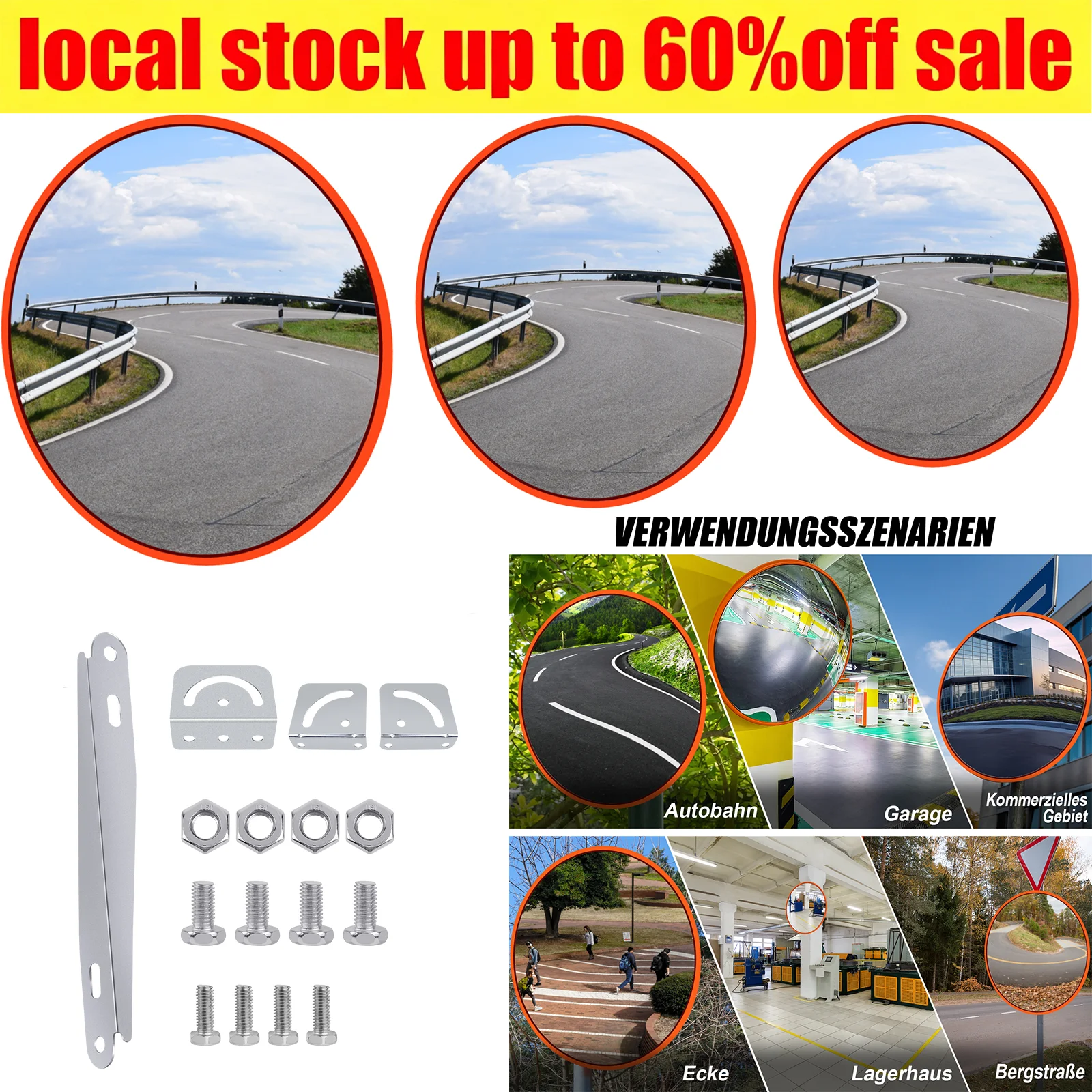 365 °   Miroir convexe grand angle, miroir de circulation pour étendre la visibilité, disponible en trois tailles : 30 cm, 45 cm et 60 cm. Miroir d'observation pour routes et garages. Miroir de garage.