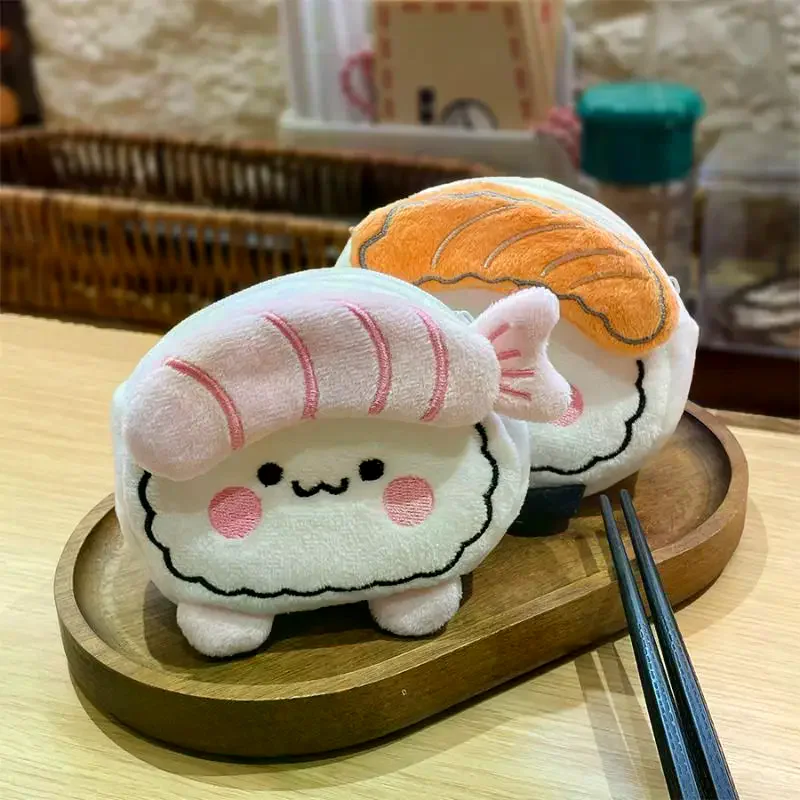 Cute Cartoon Salmon Sushi Sweet Shrimp Plush Coin Purse Creativity Earphone Bag Multi-functional Zero Wallet Storage Bag Gift
