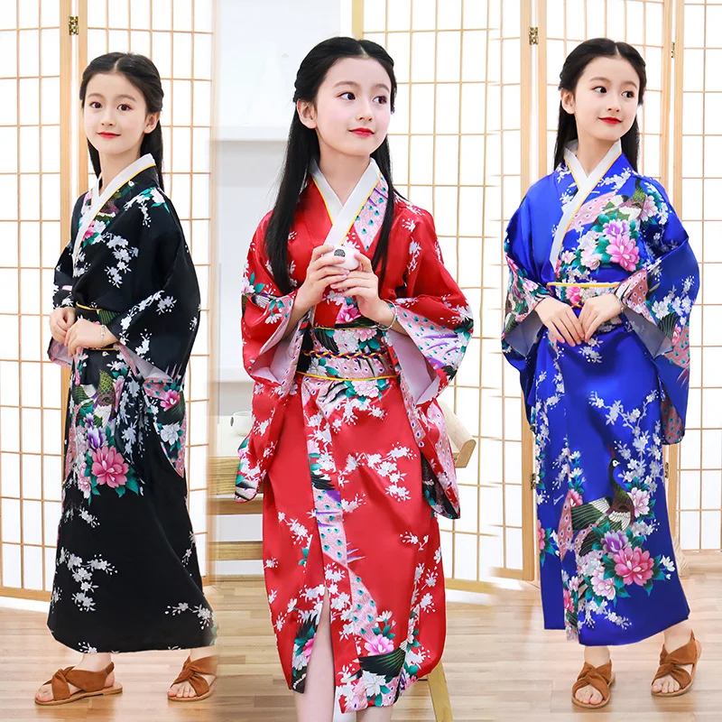 New Children's Kimono Japanese Bathrobe Girl Princess Dress Performance Clothes Cute Bow Sweat Steamed Clothes