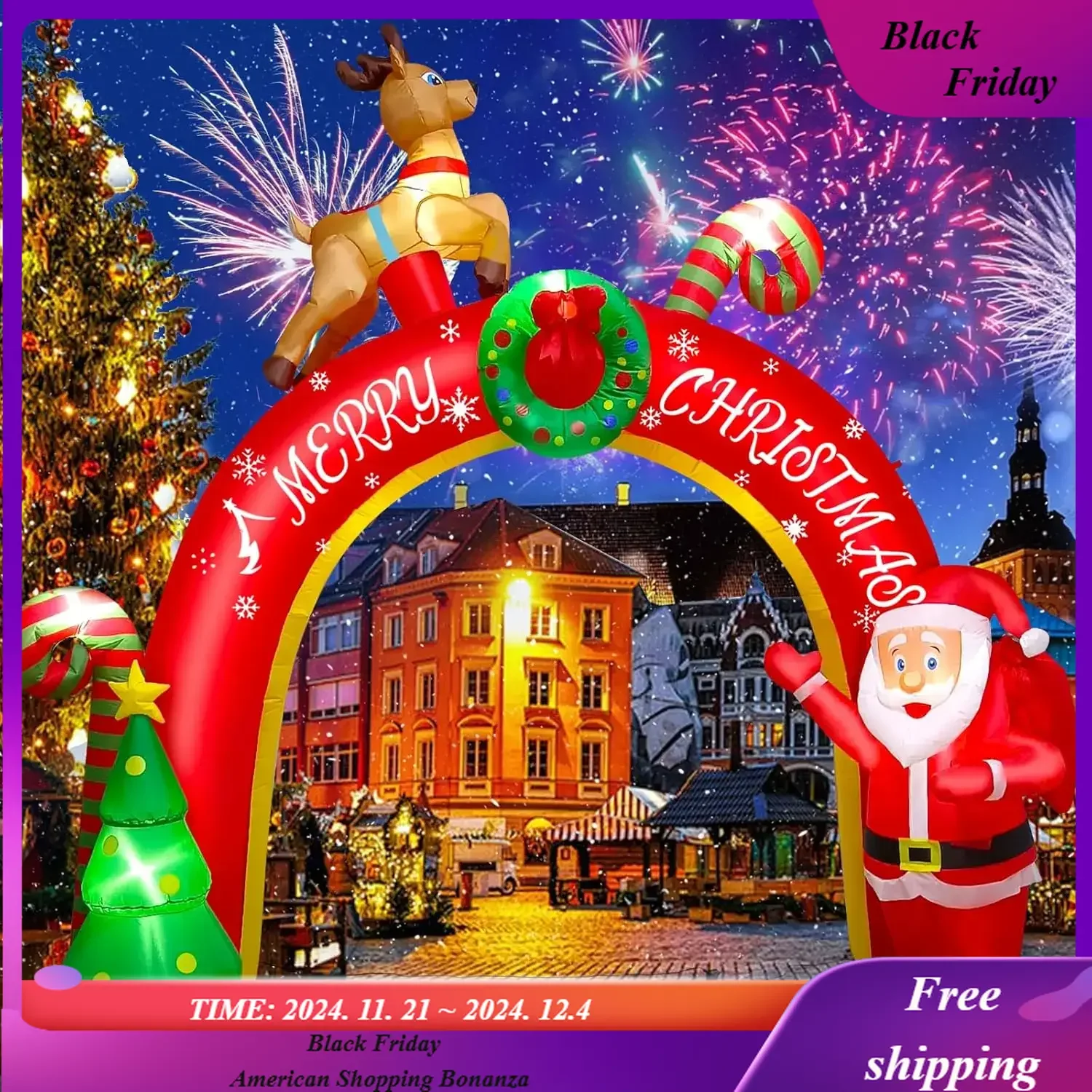 

Christmas Inflatable Decoration with Build-in LEDs, Blow Up Yard Santa Claus Decoration Christmas Archway Inflatabl